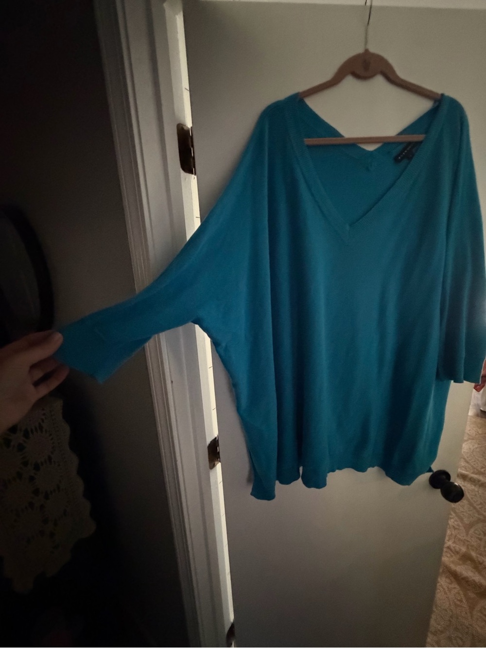 bryn Walker Turquoise Oversized V-Neck Sweater